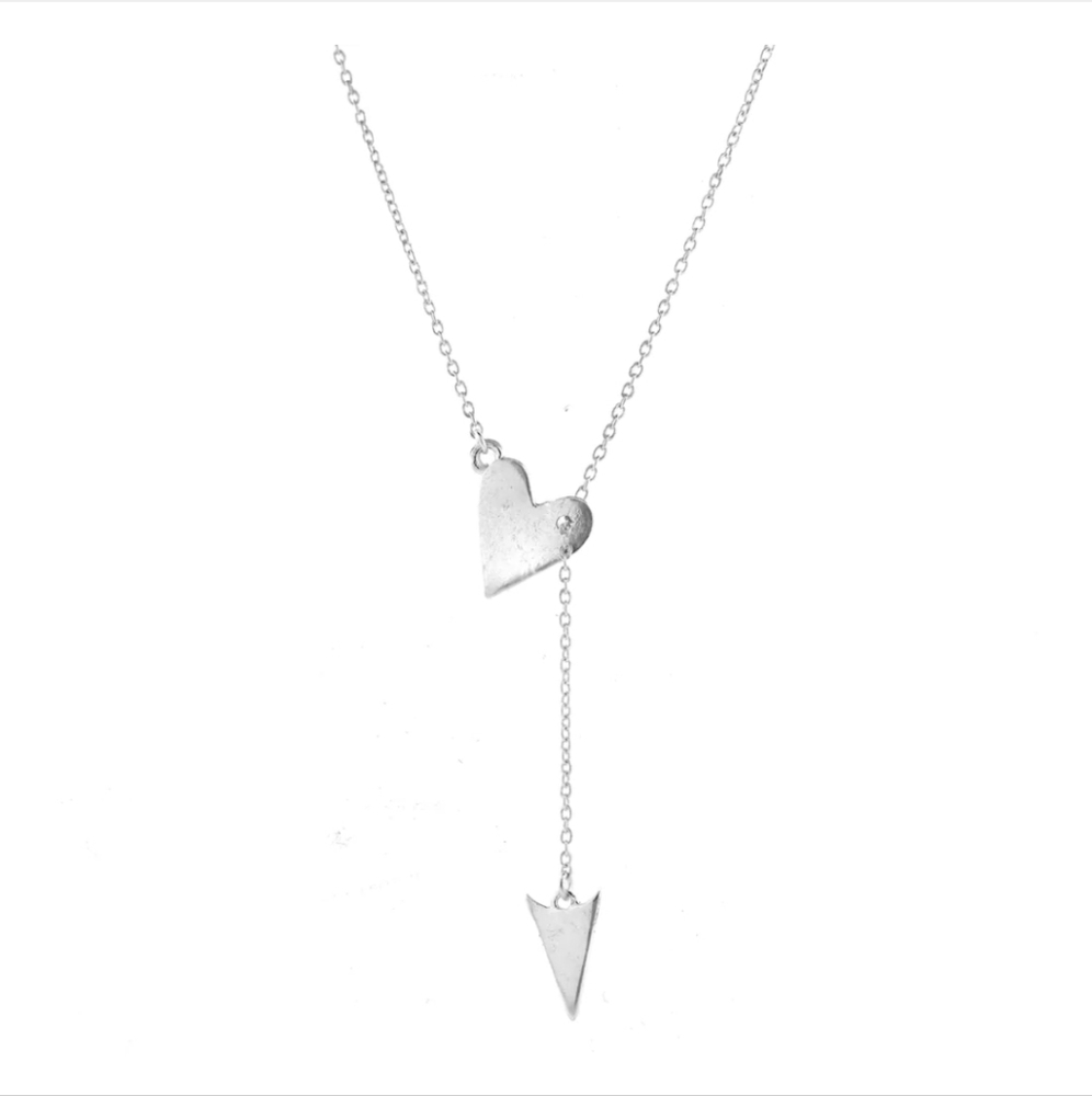 Heart and Arrow Cupid Valentines Adjustable Sterlong Lariat Necklace silver #6